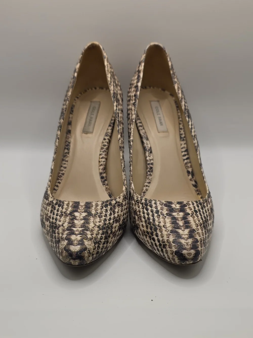 Cole Haan Snake-Print Leather Pointed Toe Pumps Size 7.5B